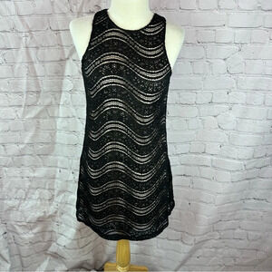 speechless little black dress sz XS black lace overlay shift dress with beads